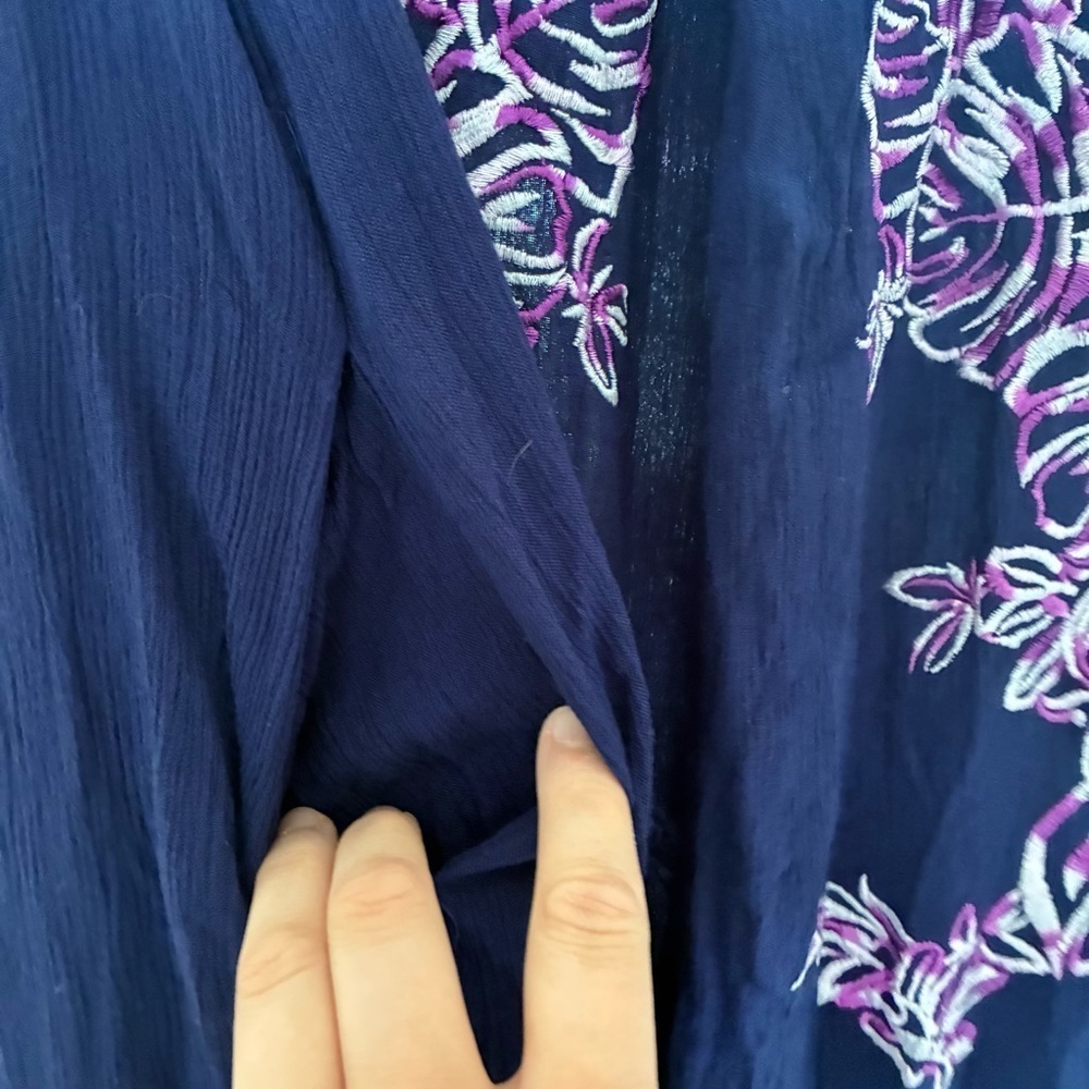 FREE PEOPLE The High Road blue embroidered romper jumpsuit oversized XS - Picture 7 of 11